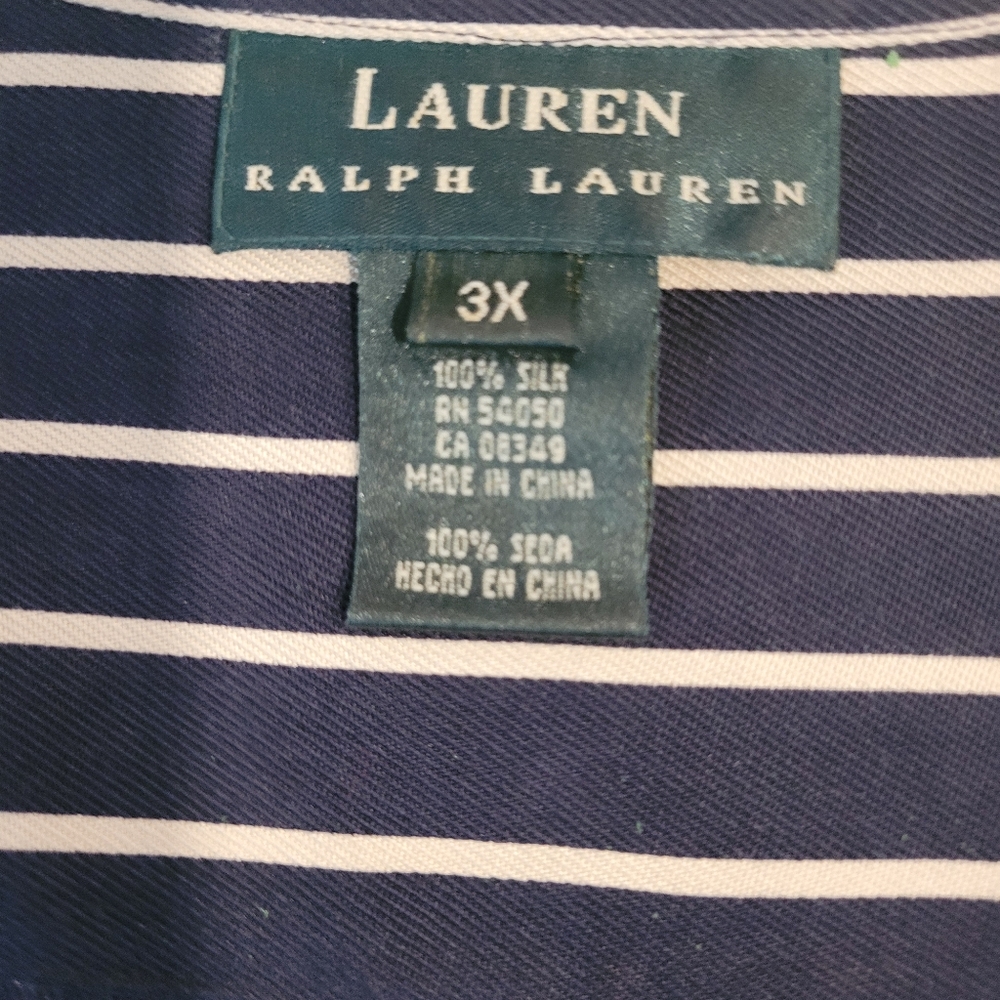 Vintage Ralph Lauren blouse.  Size 3X.  Navy blue with creme stripes. Used.